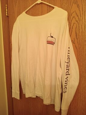 Vineyard Vines White Long Sleeve Tee with Chest Patch & Sleeve Logo